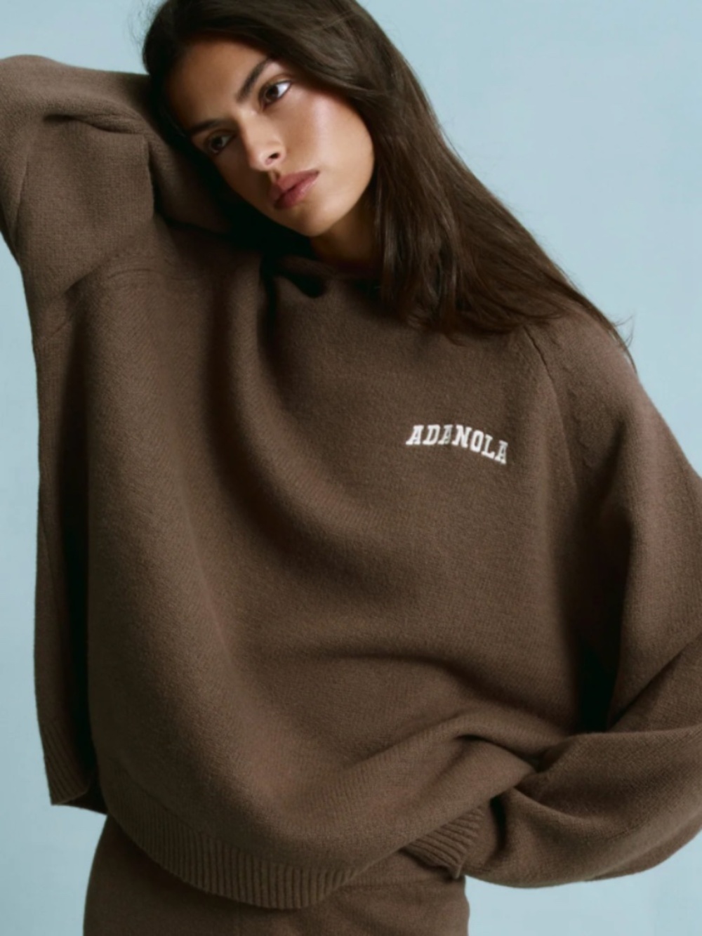 Adanola Brown Oversized Knit Sweater with White Logo